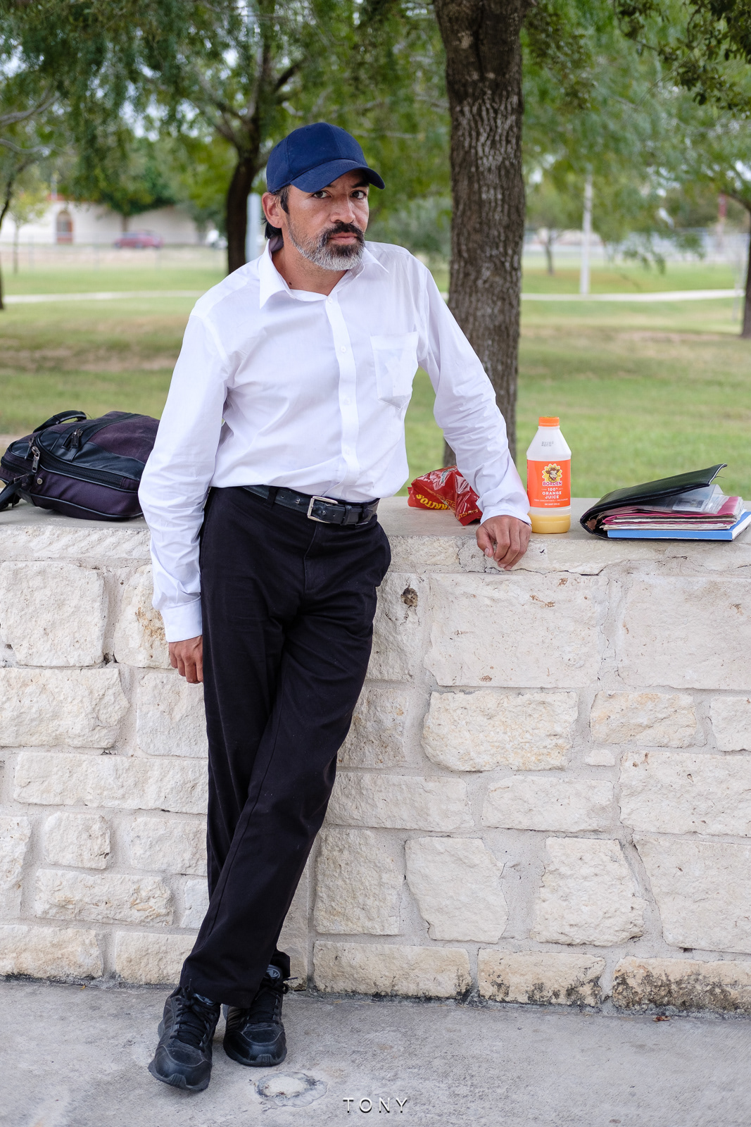 A man takes a snack break from work, McAllen, Texas, November 2020. 