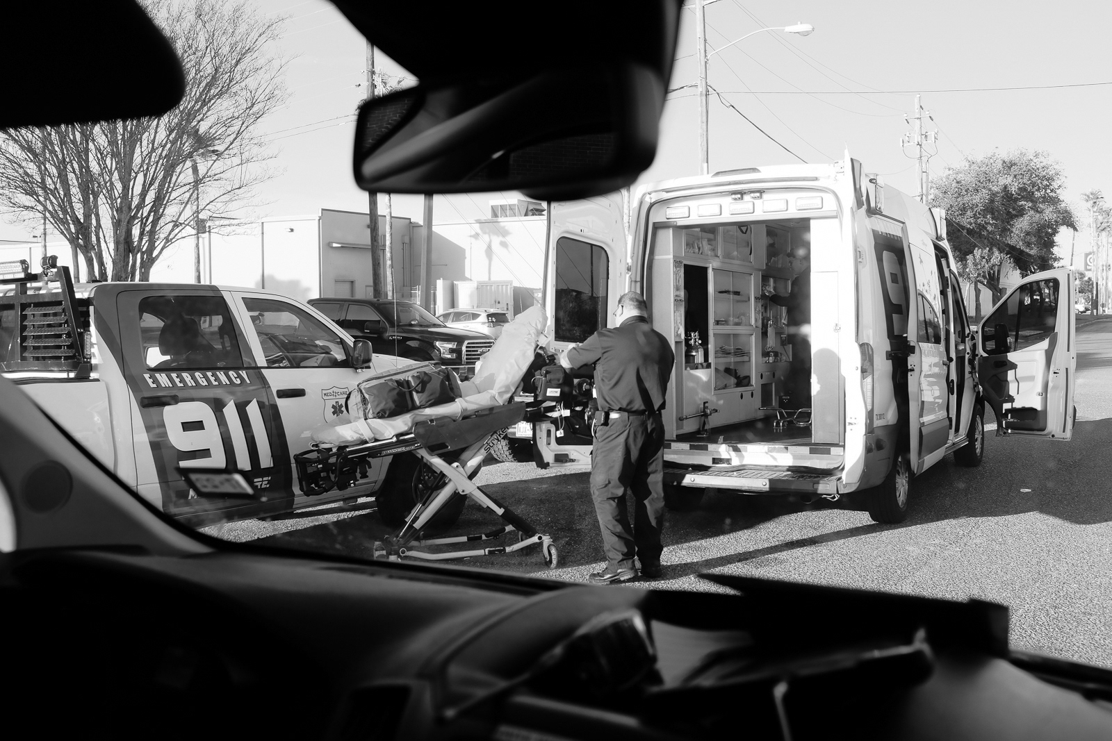 Medic 37 checking off their unit just as we, medic 35, goes into service.