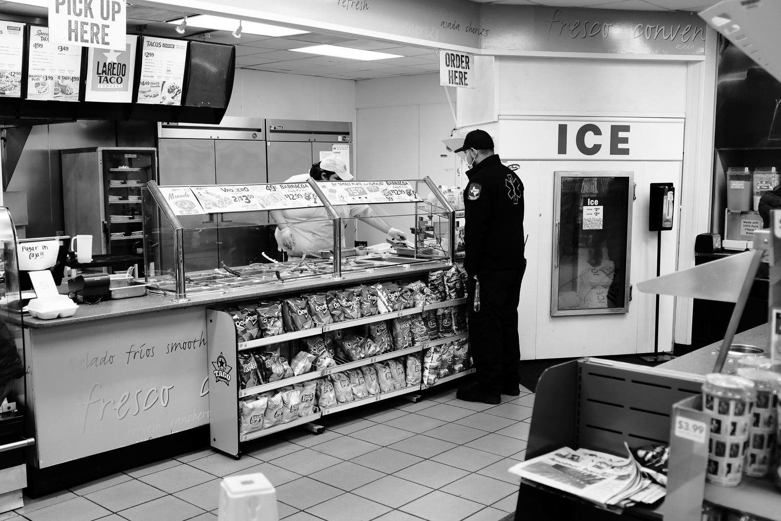 Some bring food to work and others buy food when they get chance. It’s at a risk of being interrupted by an emergency. There’s no official lunch breaks in EMS.