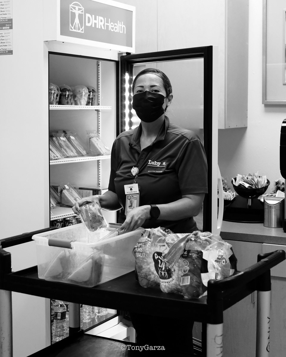 Teresa stocks the EMS lounge at DHR with sandwiches and drinks. 