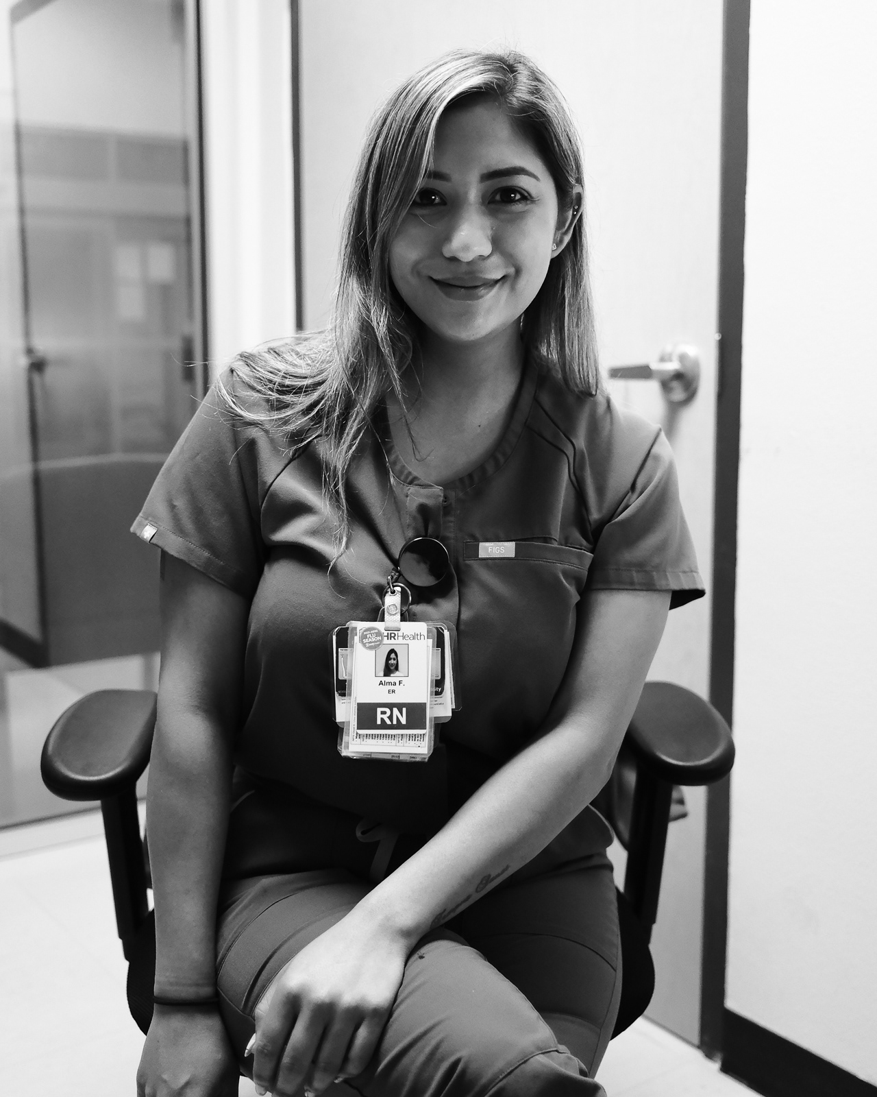 Nurse Alma, RN, with 7 years of service.