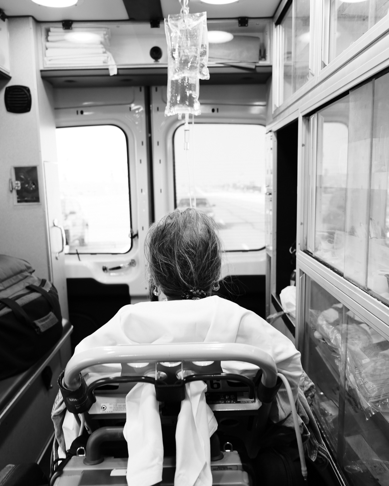 Call No. 4 Time: PM Nature of Call: Emergency Transfer-ER to ER, GI bleeding. Patient: Elderly female. Mental Status: Good, no abnormalities. Chief Complaint: GBW Airway: Good, no abnormalities. Breathing: Good, no abnormalities. Circulation: Good, no abnormalities. Assessment: Mental/Neuro status, vital signs, cardiac rhythm, 12 lead, glucose check, medical history. Signs/Symptoms: Nausea, high blood sugar >300. Treatment: antiemetic med, NS fluid bolus. Rule out: Hypovolemic shock,Sepsis, Heart arrhythmia, Heart failure. En-route: Anticipate decline of patient condition and have a plan ready. Reassess mental status, ABCs, Complaints, Vitals signs and Treatments. Repeat until we arrive at the hospital.