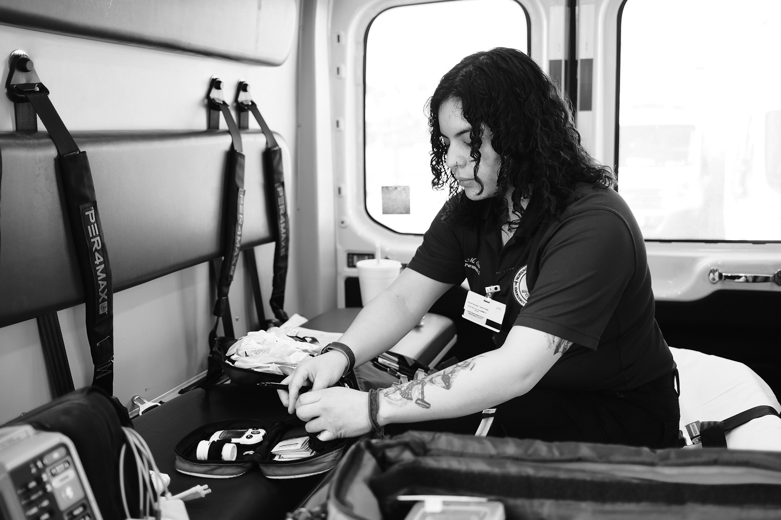 M. Saldana on her last ride out of paramedic clinicas.
