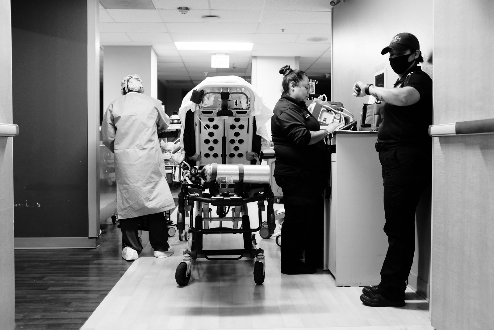 Medic 92, P. Arredondo, Licensed Paramedic and E. McLaughlin, EMT, waiting for a room.