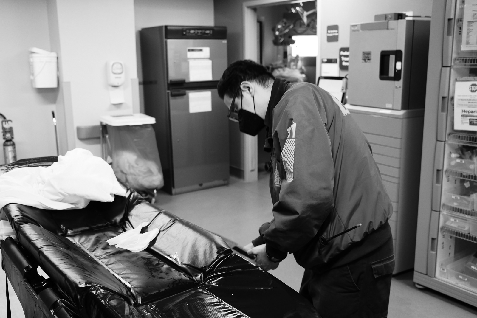 Soria, cleaning the stretcher at MMC.