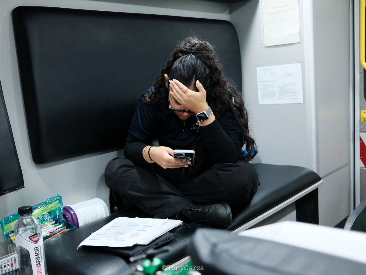 EMT Cruz studying 2 days before her upcoming paramedic course completion test.