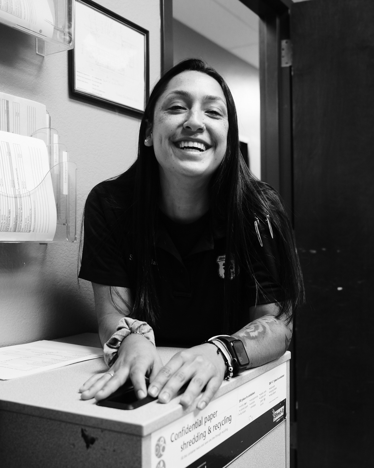 EMT Davila in good spirits at work.