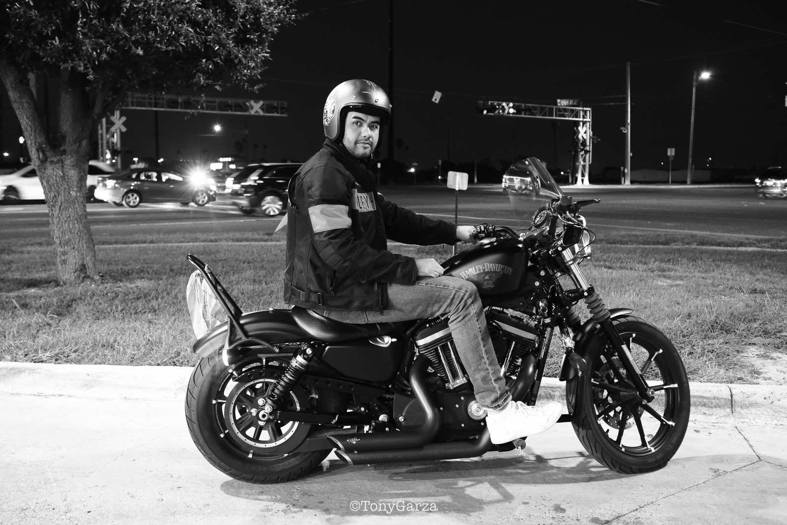 Gilberto riding his Harley Davison.