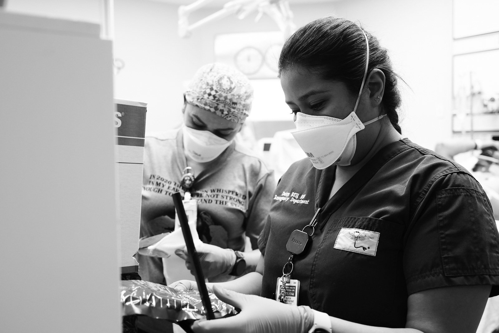 Daisy and Letty, E.R. Nurses, getting ready to cast a patient’s extremity.