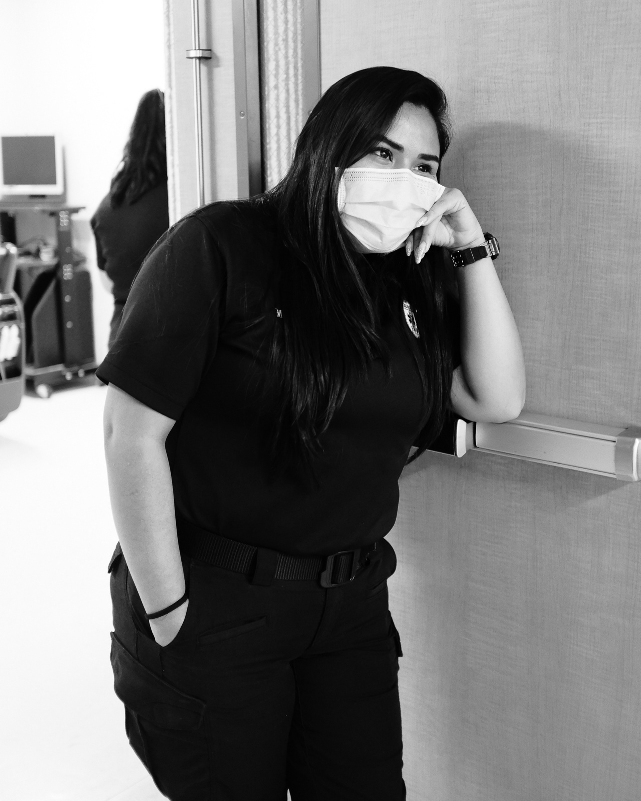 M. Palacios, EMT, and I meet up at the hospital. She is camera shy but yet, wants to be documented.