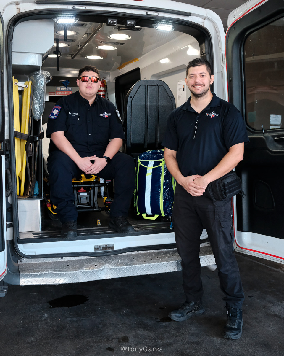 Alpha 3: Paramedic R. Maciel (11 years) and EMT L. Ramirez (5 years), on a 12-hour shift, both joined EMS to get 911 experience and save lives.