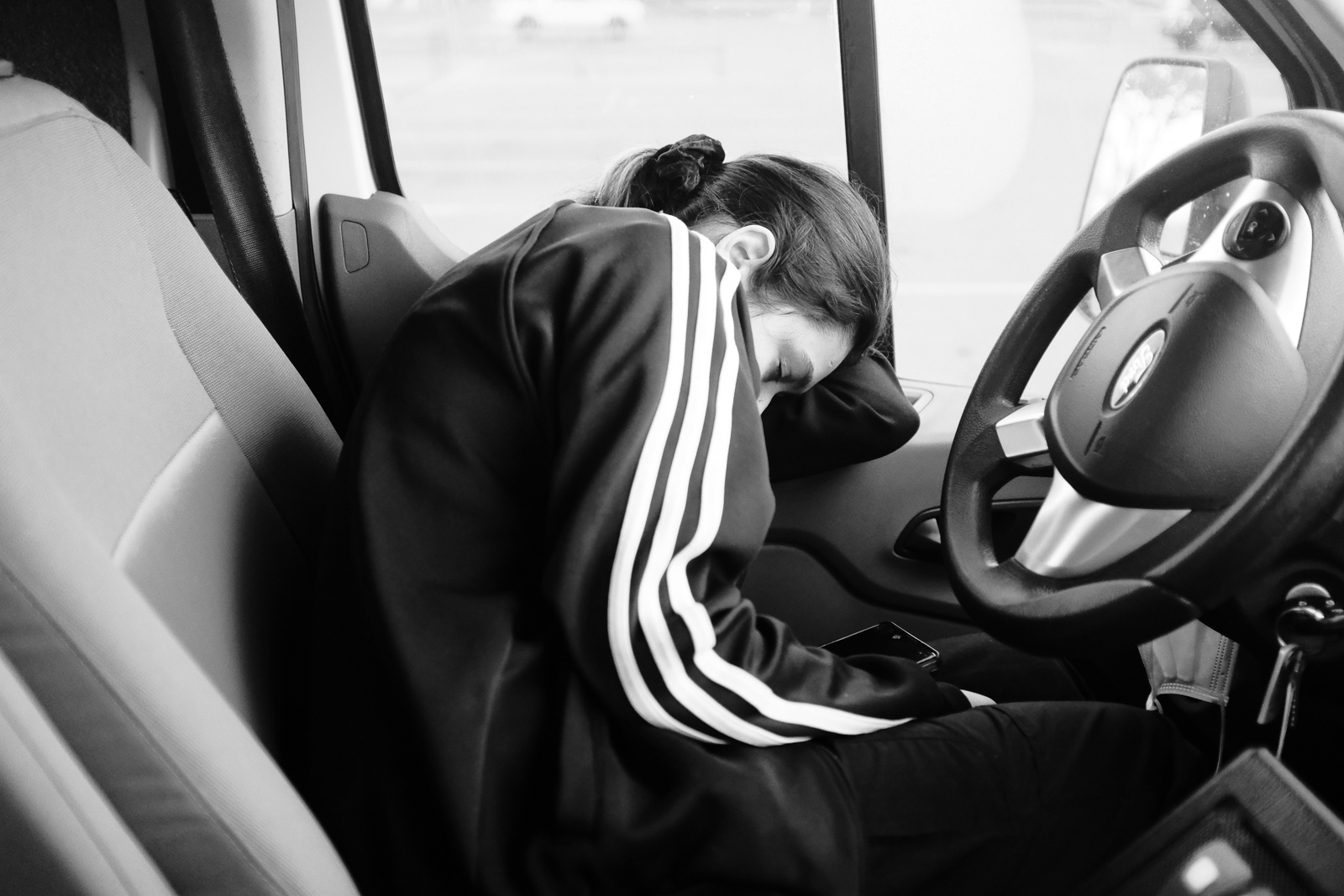 She sneaks a nap before the first call.
