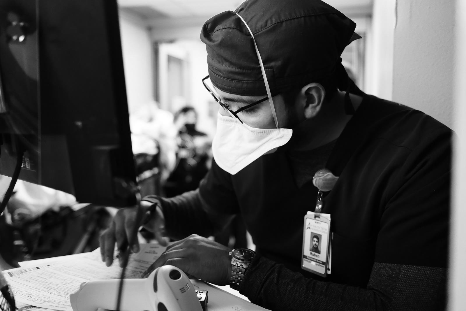 Ruben charts a truama patient.