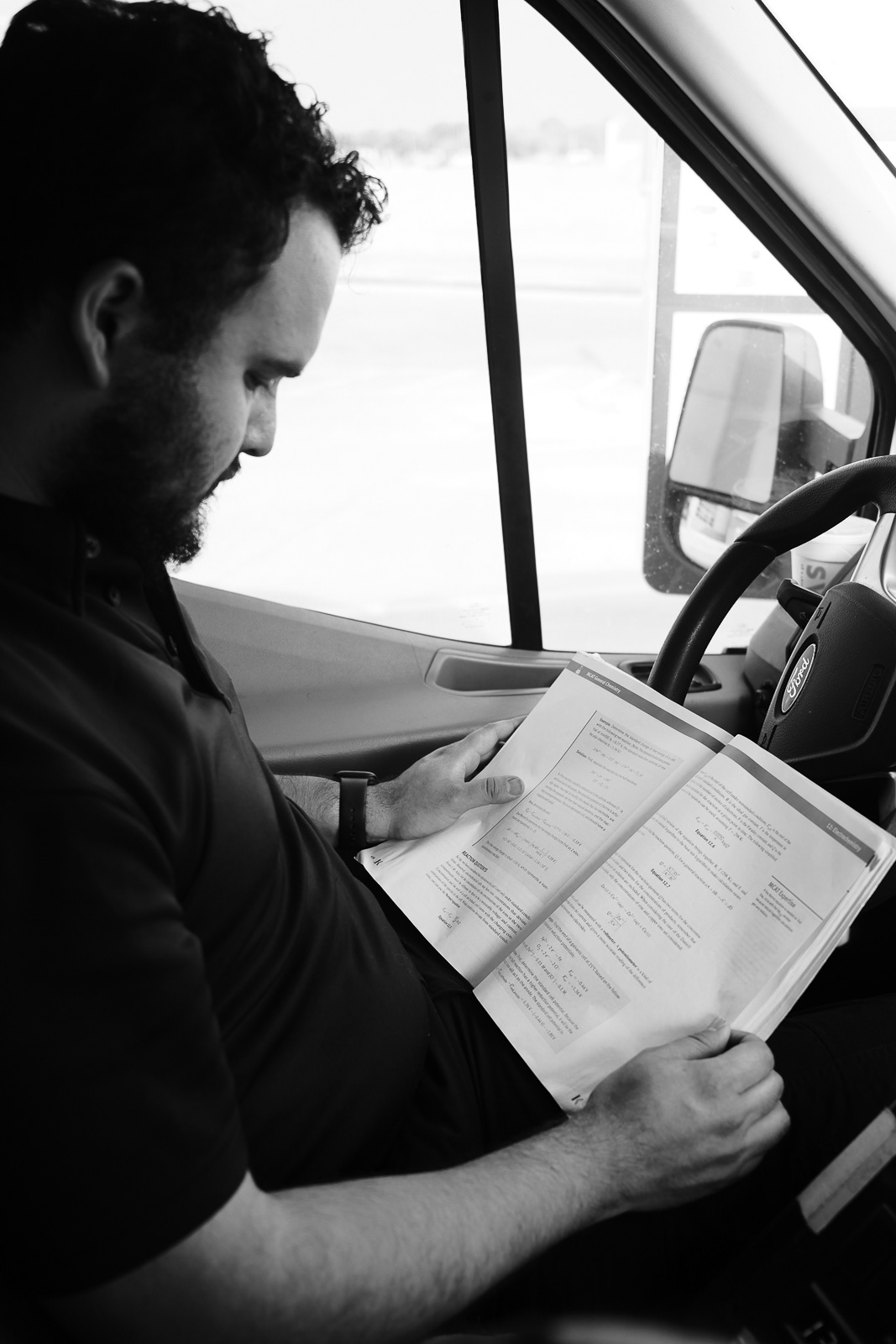 EMT Lerma studies for his MCAT test during his shift.