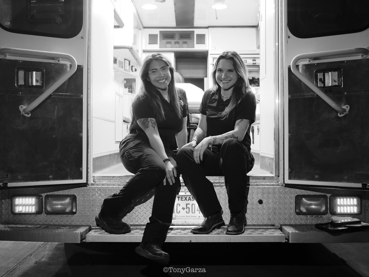 Medic 7: Paramedic D. Garza and EMT Y. Lopez, over a decade of combined experience.