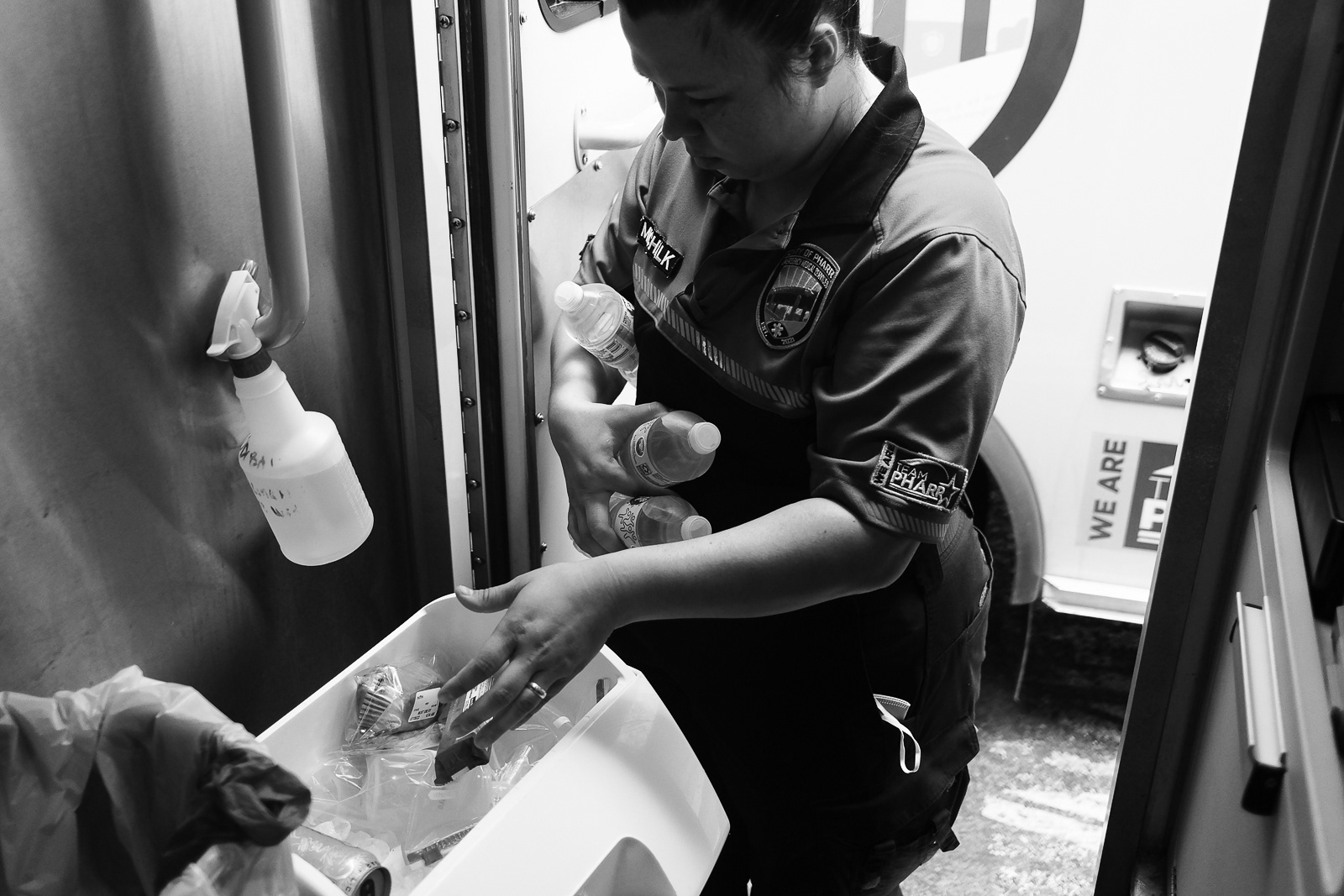 EMT Michalk restocks her cooler with drinks and snacks that are provided by the hospitals. This gesture goes a long way when working 24 to 48hrs out in the field. It’s one less worry for a working medic. In order to help others, you first must be in good shape.