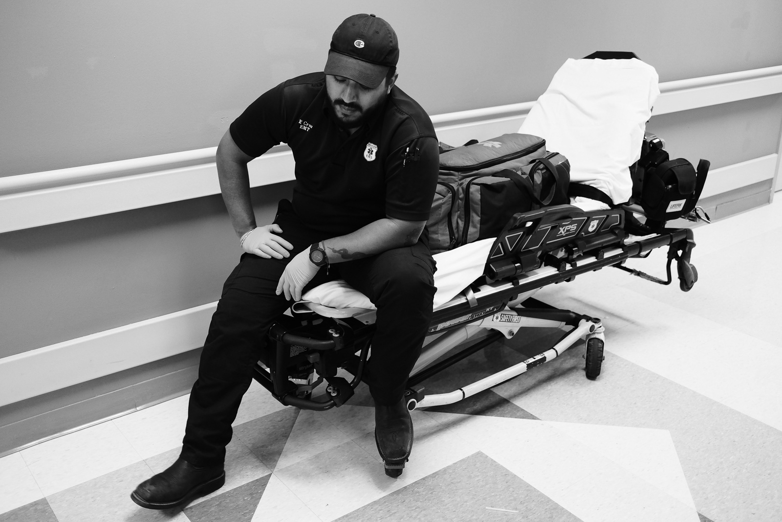 Medic 16 with EMT Cruz. Here, we wait to transfer a STEMI patient out.