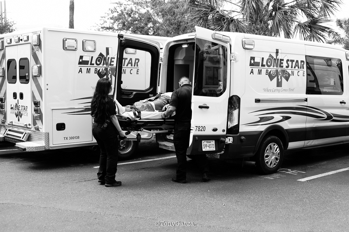 Arriving at the hospital.