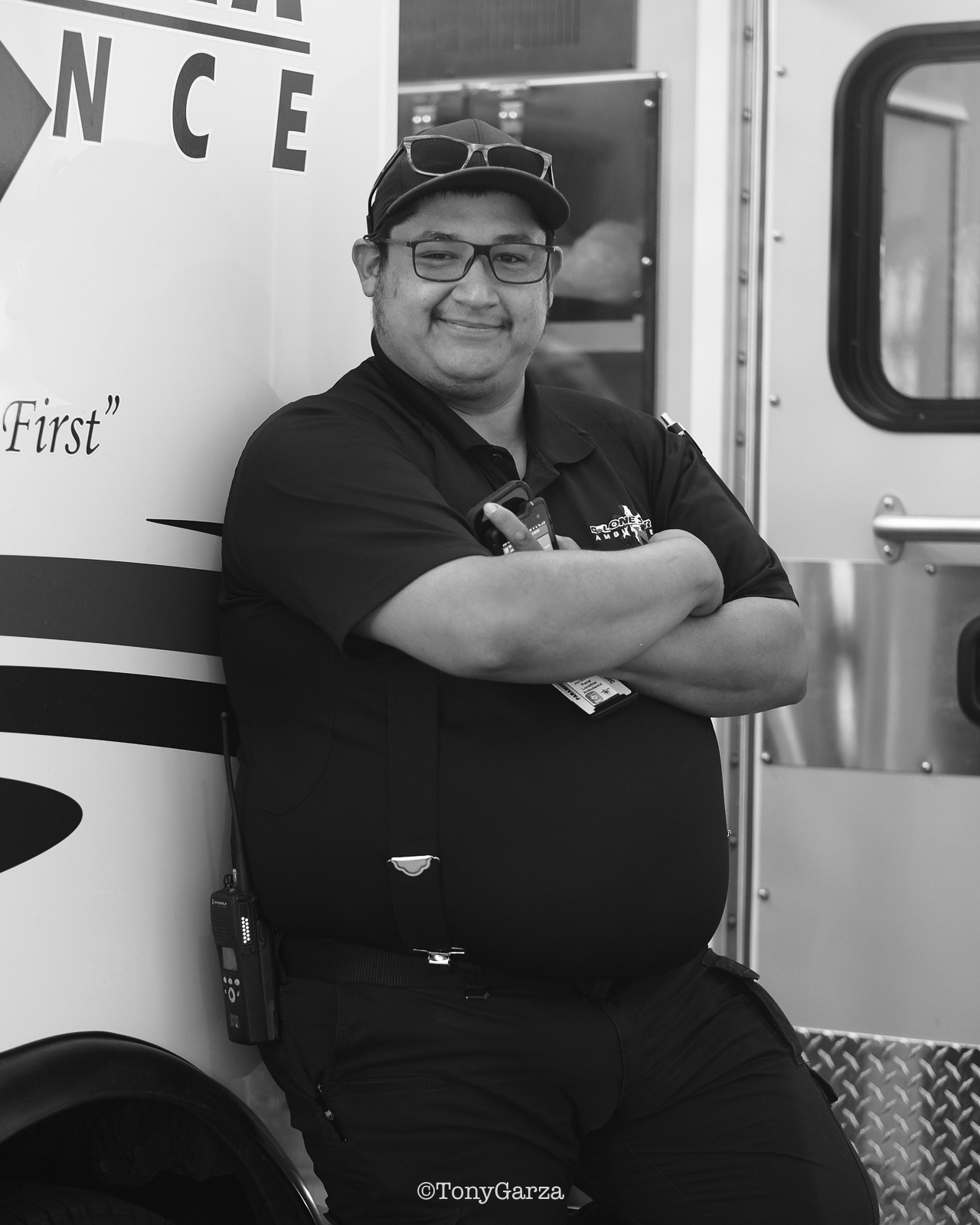 J. Pena, Paramedic, with 8 years of EMS service.