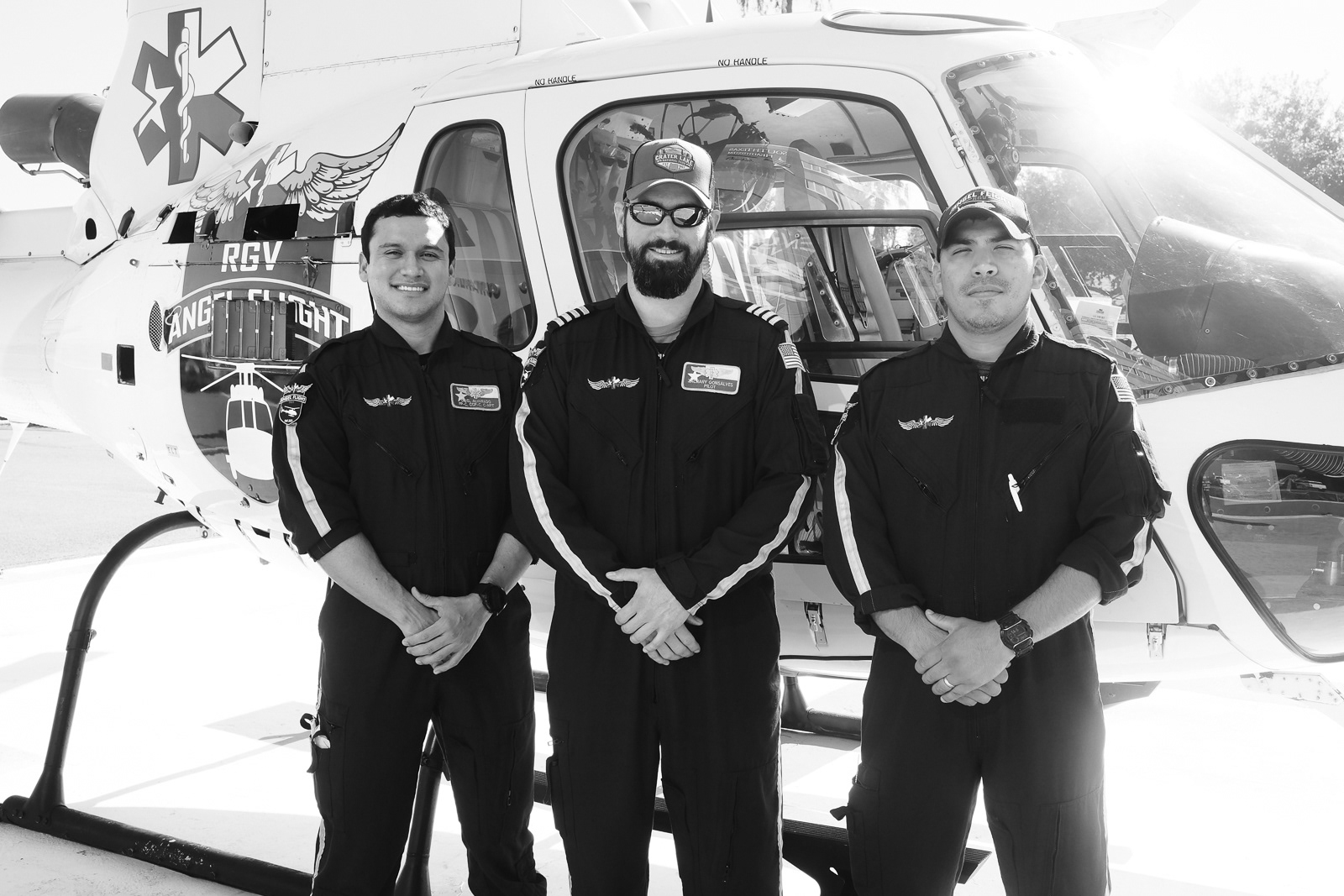 Angel 1: Flight Medic Ozzy (left), Pilot Zac (Middle), Flight Nurse Sam ( right)