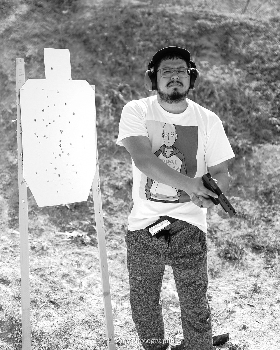 Paramedic Sam at the shooting range on his off day. 