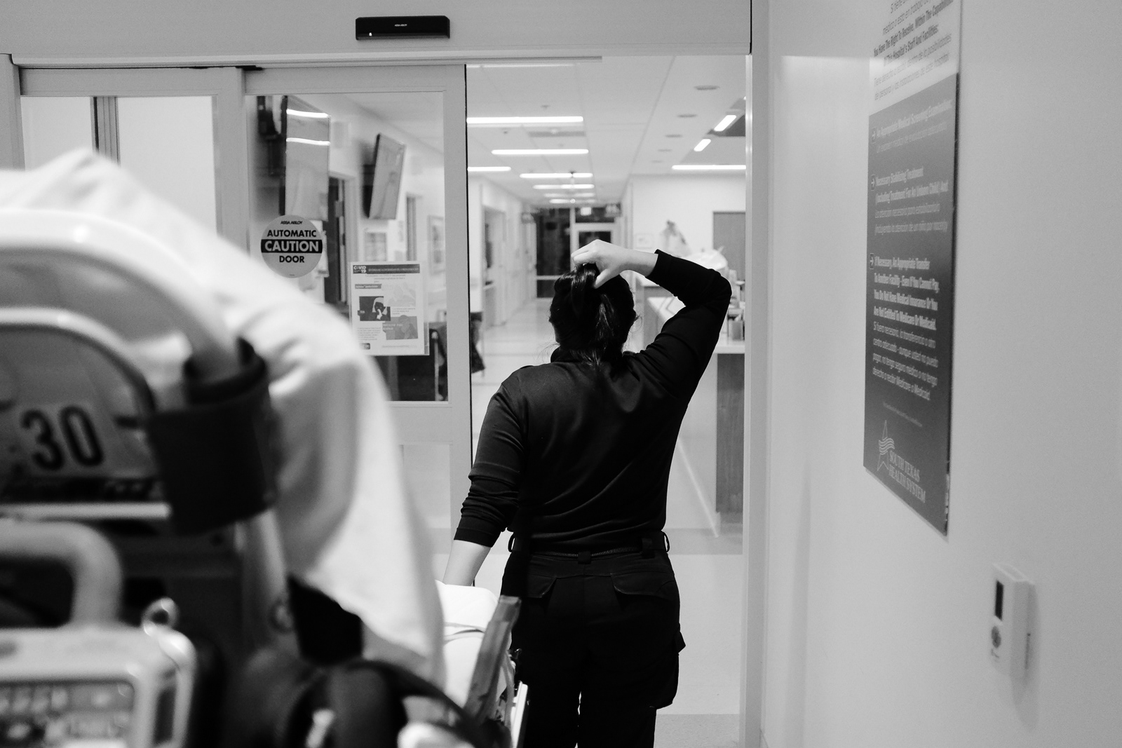 Walking into the hospital because the hospital needs EMS help with a patient.