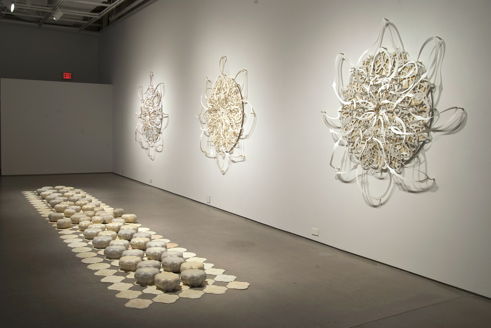 The Meditation of Order, MFA Thesis Exhibition, Gallery Shot, Ceramic, Metal, Pins and Wax