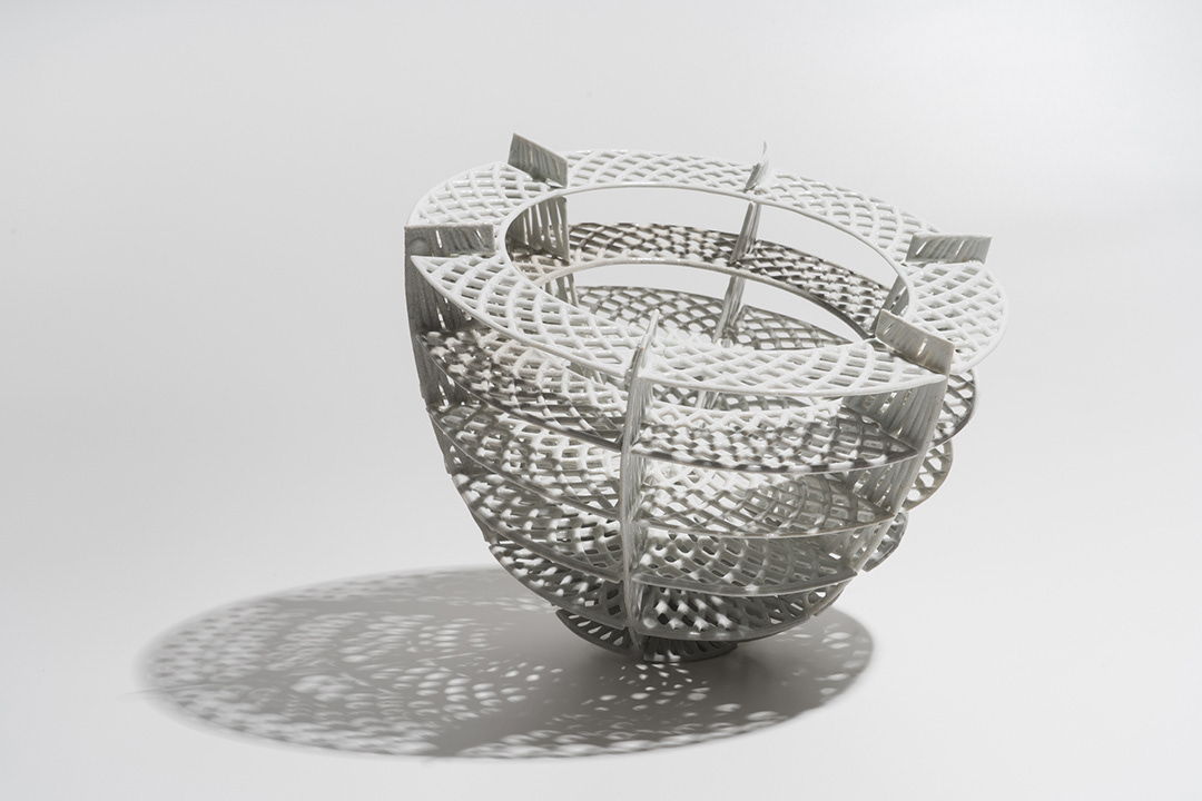 Slot Bowl, Porcelain, Cone 10, 11 x 11 x 8 in.