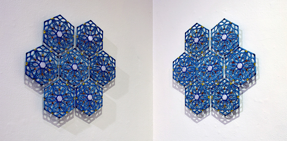 Hex Tile, Stoneware and 3D Printed Hardware, 22.5 x 21 x 0.25 in