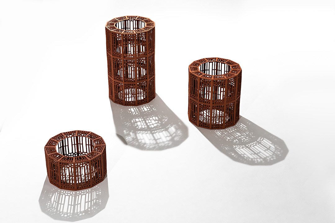 Lantern Trio, Earthenware, Cone 3, Dia. 9 in, H. 5, 10, 15 in, Photo Megan DeSoto