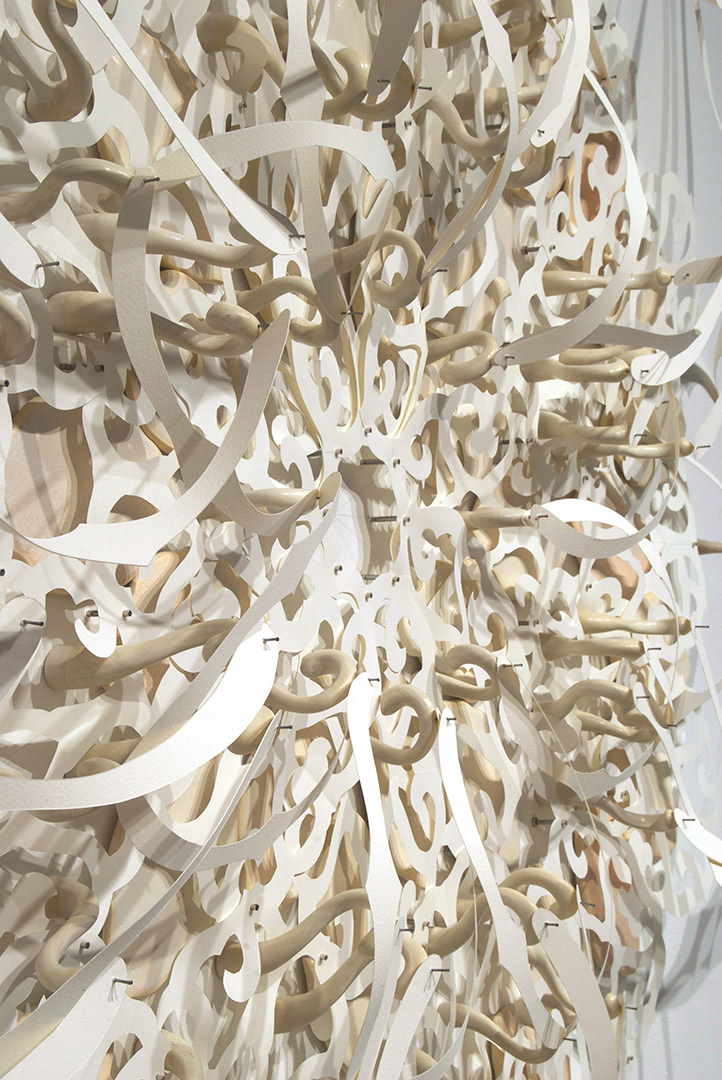 The Meditation of Order, MFA Thesis Exhibition, Center Mandala, Ceramic, Metal, Pins and Wax