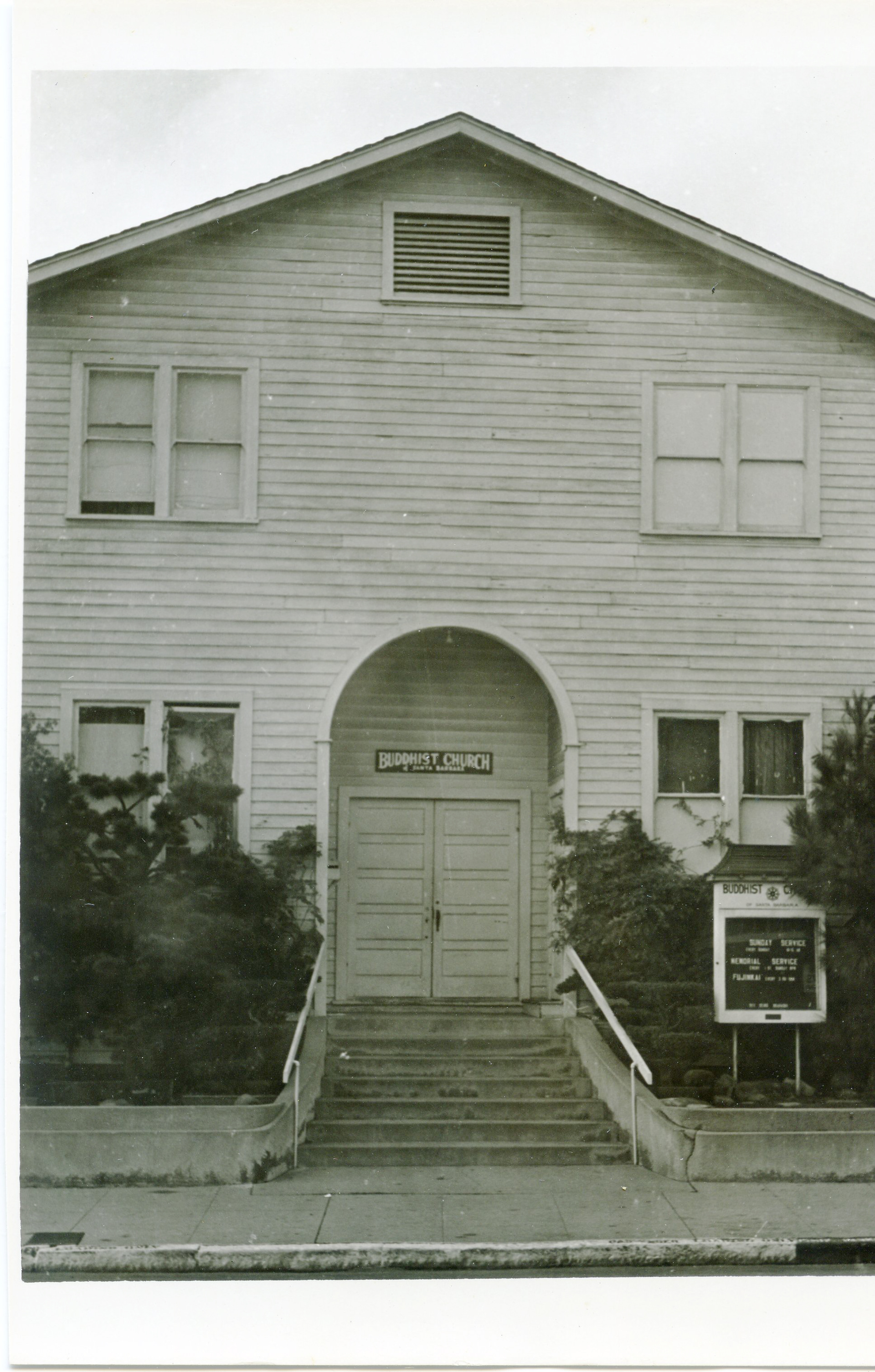 Creator Unknown. Front entrance of the Buddhist Church. (prc_12379) PNC 1.1.1 Presidio Neighborhood Photograph Collection. Presidio Research Center, Santa Barbara, CA.