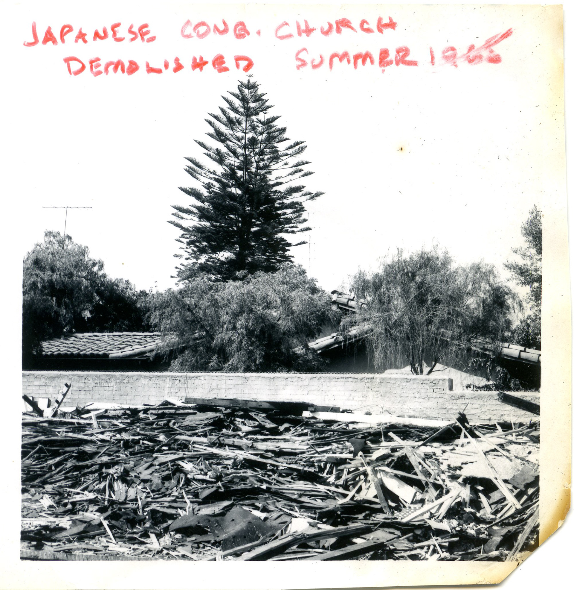 A. Wailing. Japanese Congregational Church , demolition debris. (prc_00072) PNC 1.1.4.Presidio Neighborhood Photograph Collection. Presidio Research Center, Santa Barbara, CA.