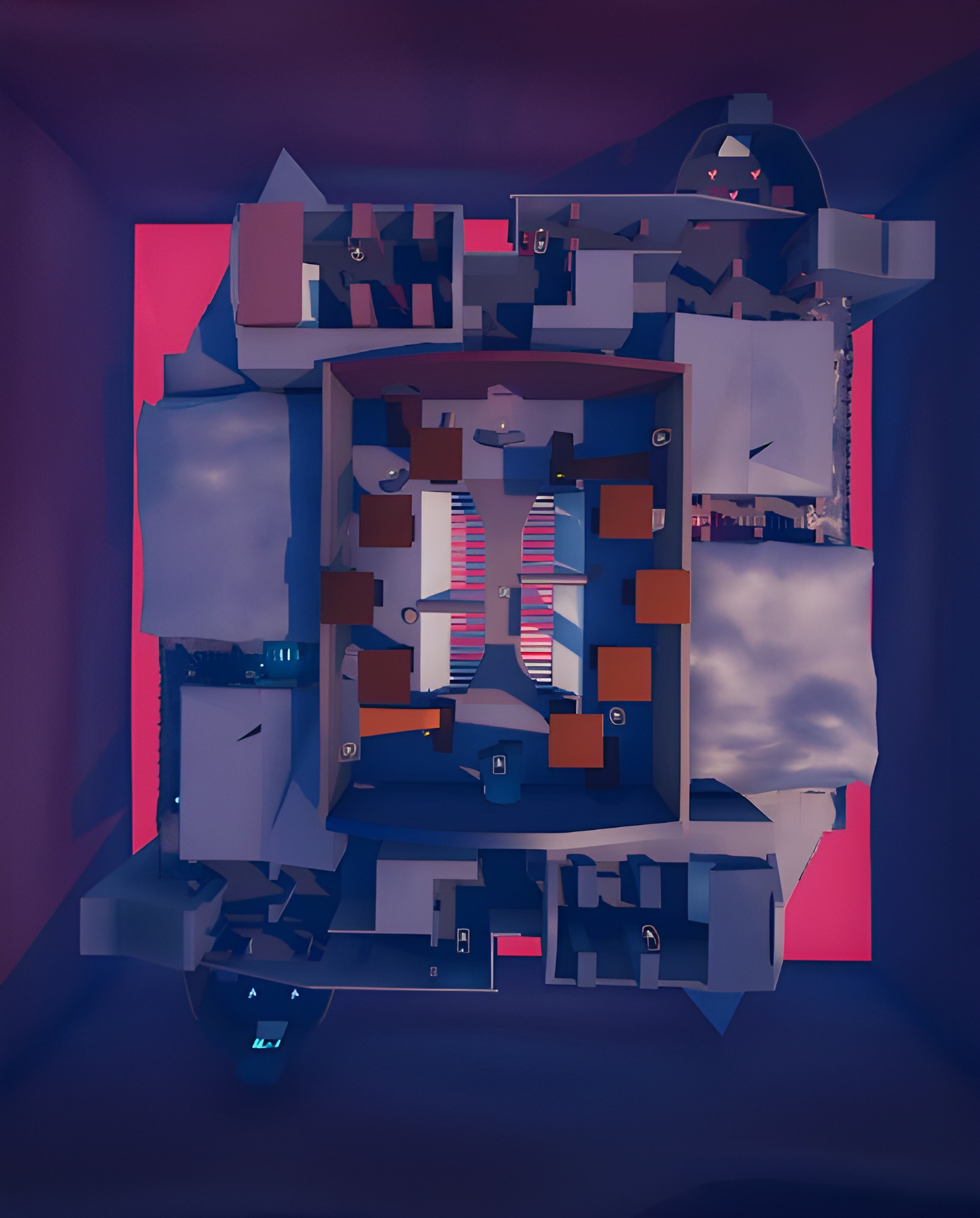 Top-down view of finalized greybox iteration of the level.