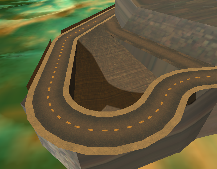 The original layout of the track's branching section -- Little risk or time-saving for each path.