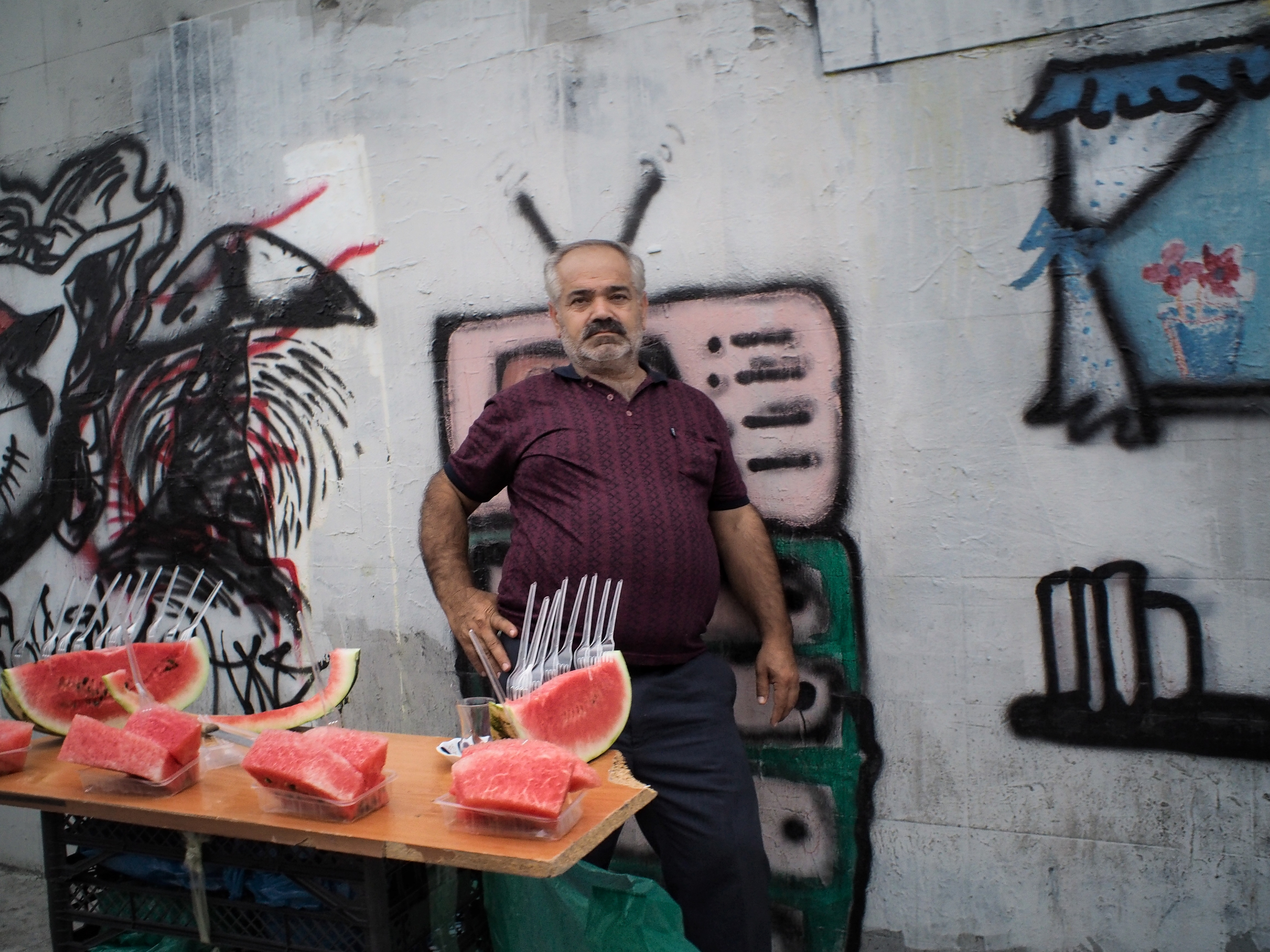 JUXTANBUL CANDID - Taken in Karakoy/Istanbul - watermelon - tv antenna - juxtaposition
