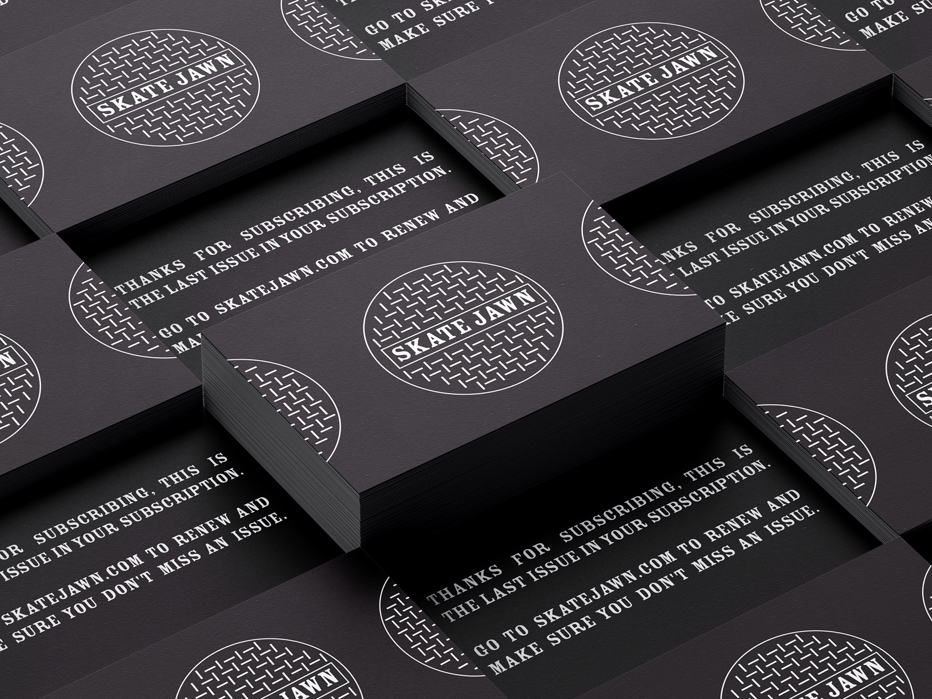 Business card sent out notifying subscribers that it is the last issue in their subscription.