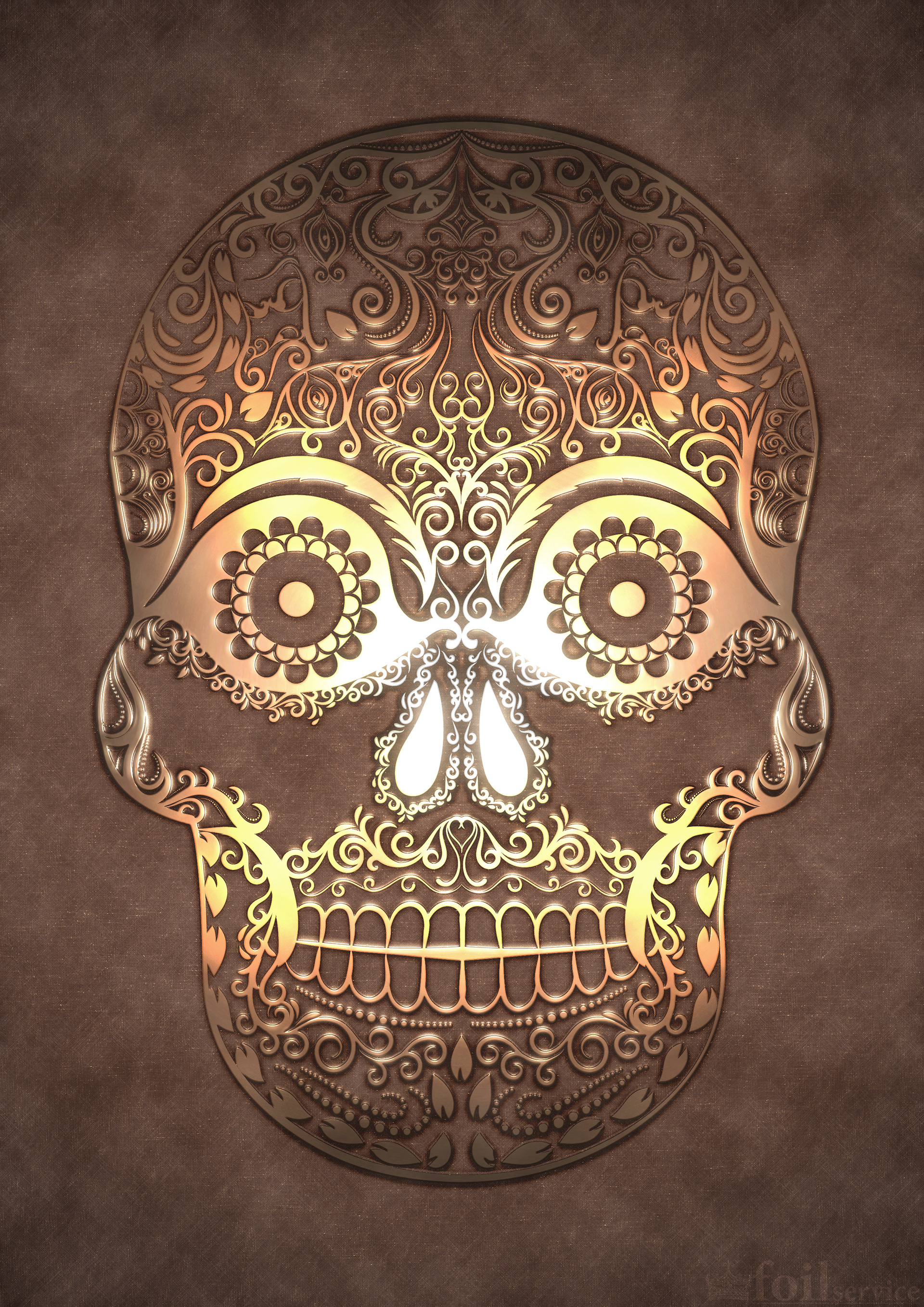 Dia de los Muertos skull digital drawing, with embossed rose gold foil.