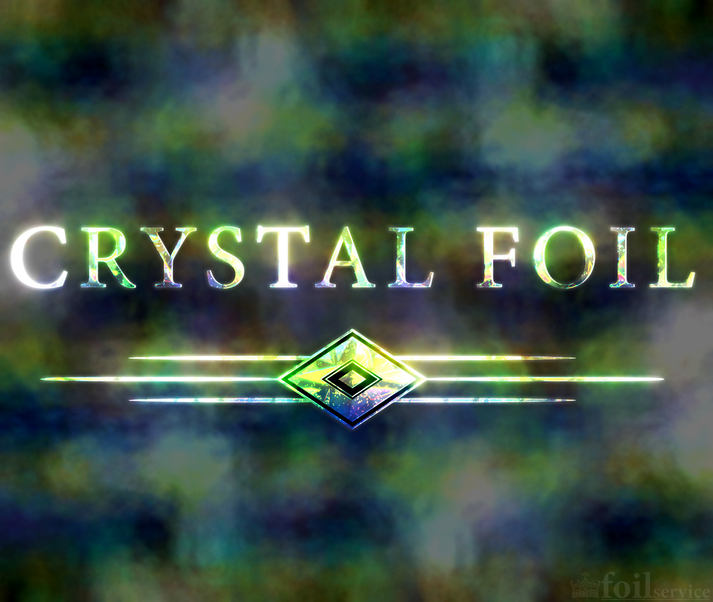 Crystal foil logotype with a holographic background texture and a glow crystal effect on the foreground.