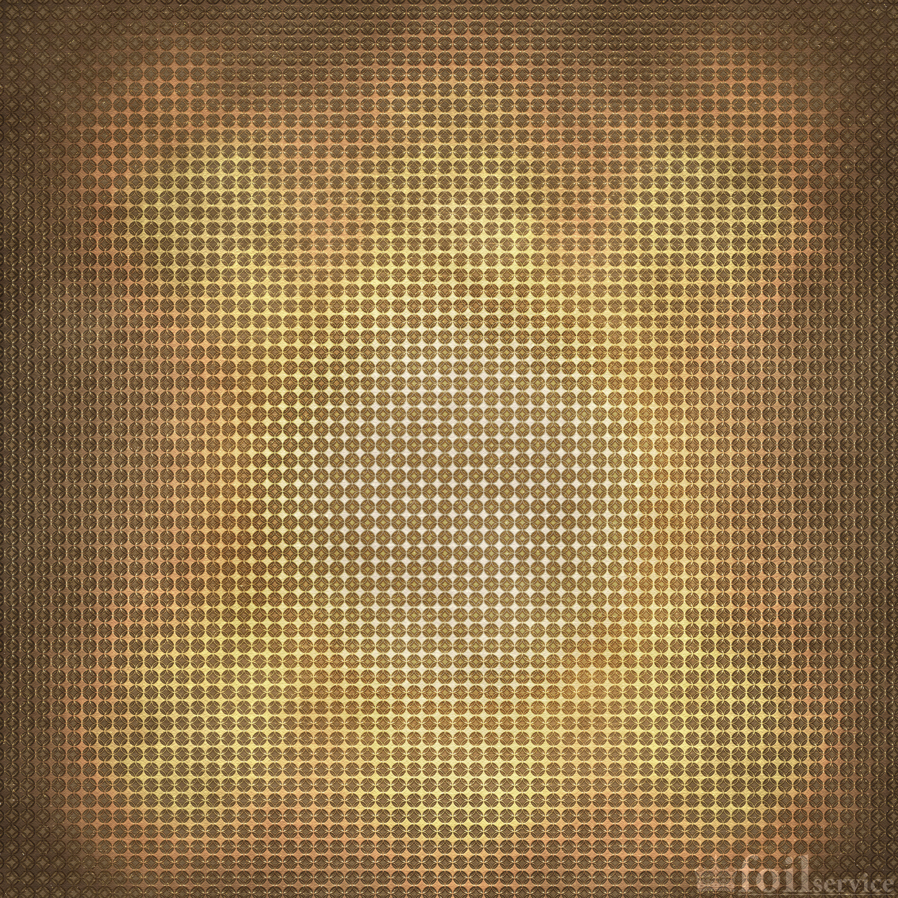 Embossed circle pattern with gold foil on brown paper texture.