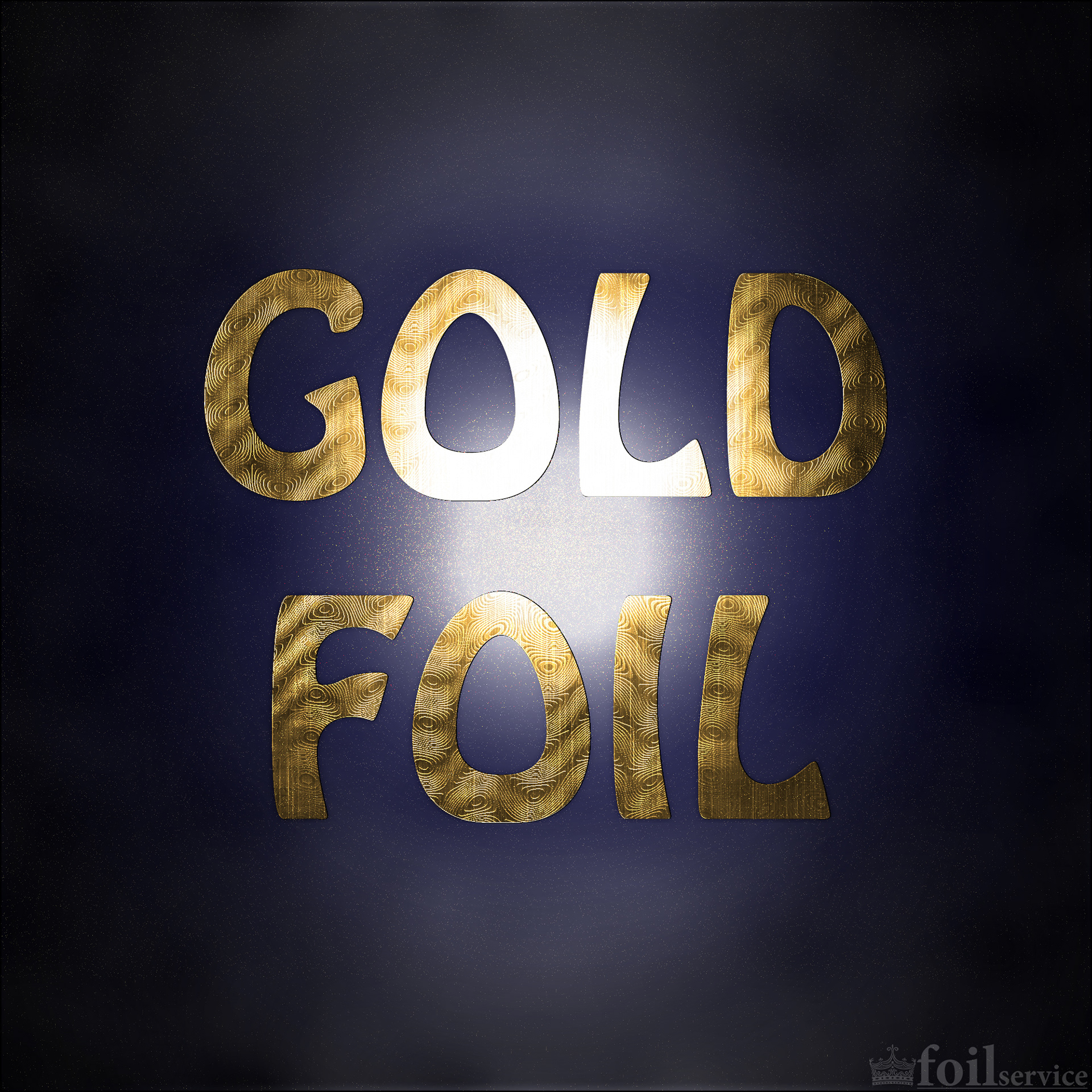 Textured and sculpted gold foil logotype on a blue particle background.