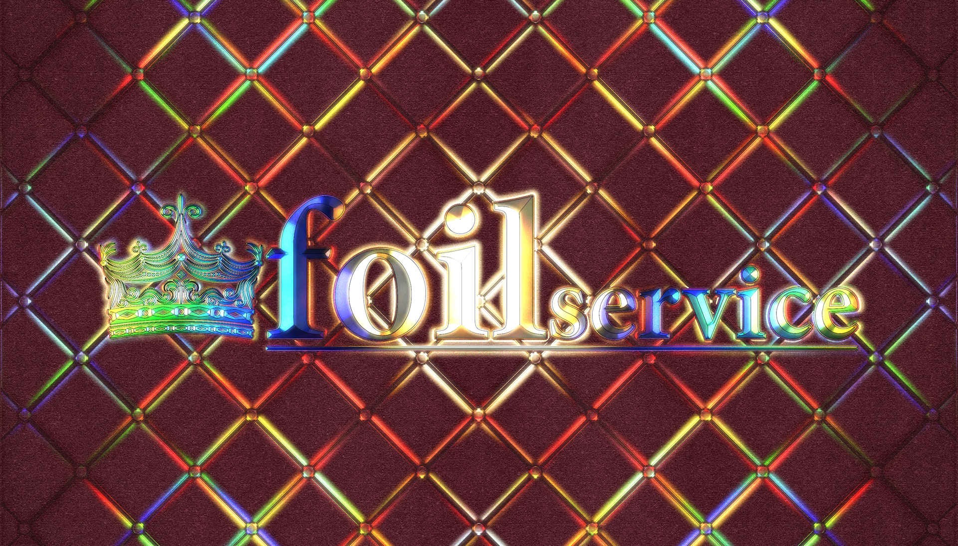 Holographic sculpted logotype on a digital red paper texture with embossed lines and squares.