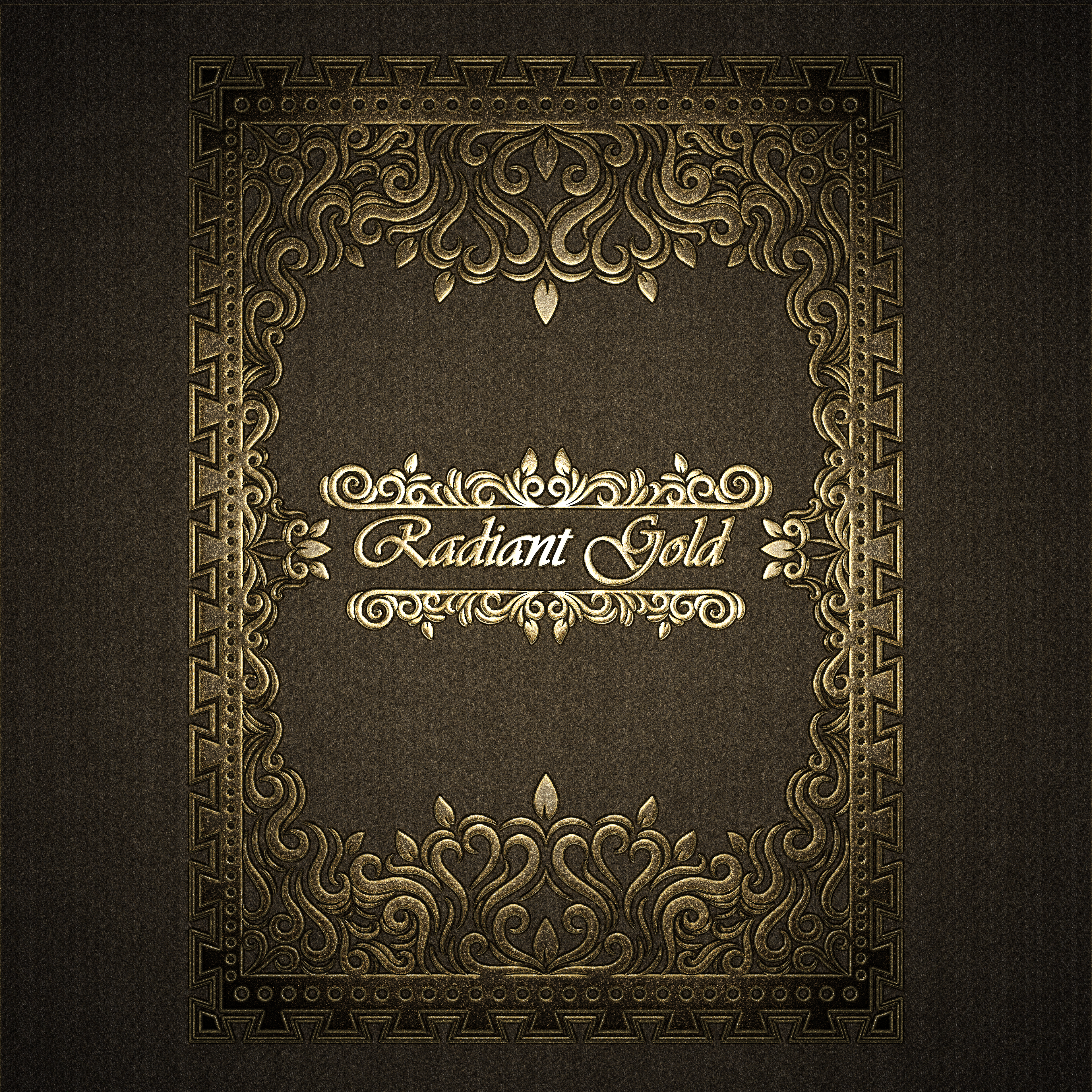 Radiant Gold frame embossed and debossed with gold foil, and drawed with ornamental brushes.