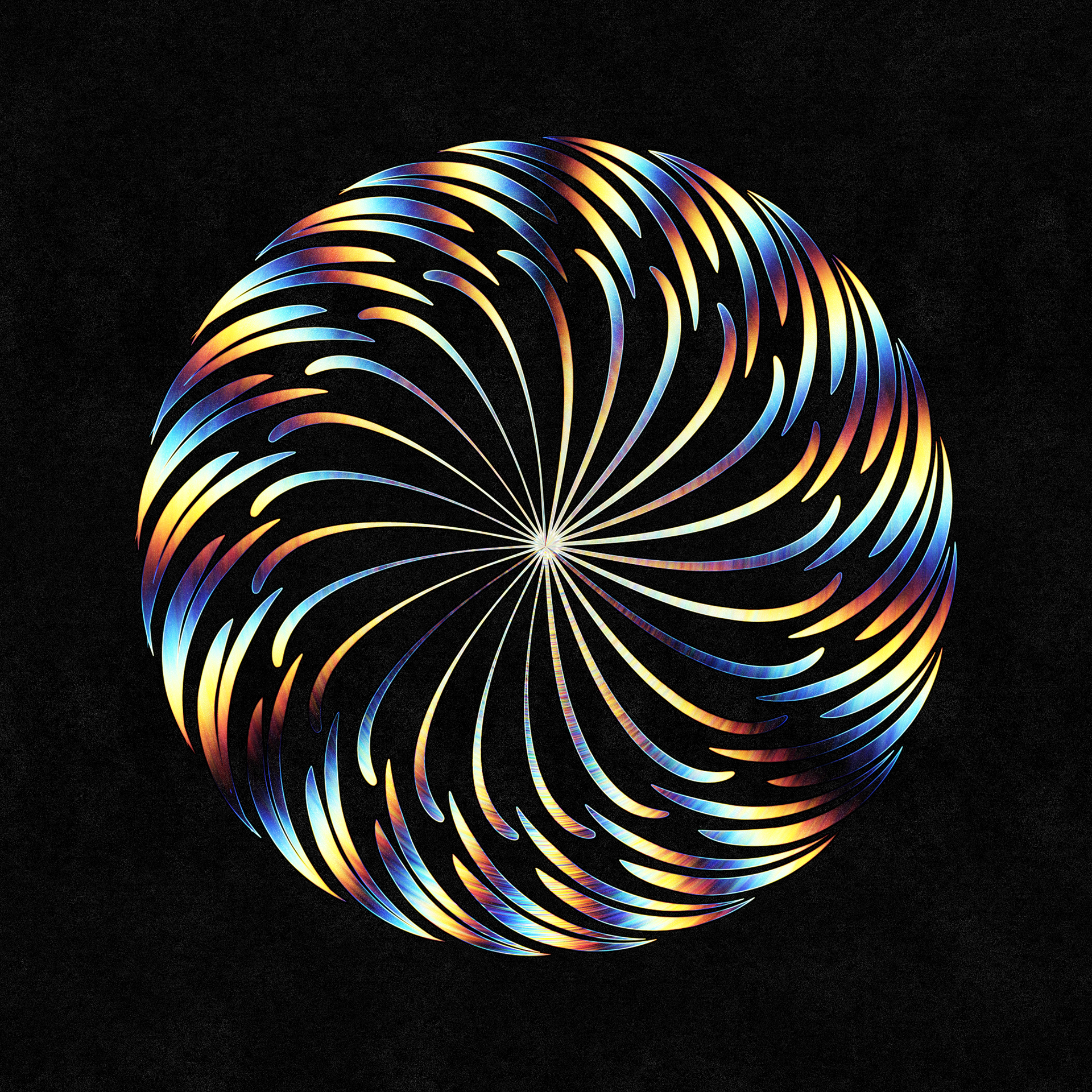 Rotative pattern drawed on black paper texture with holographic foil applied on it.