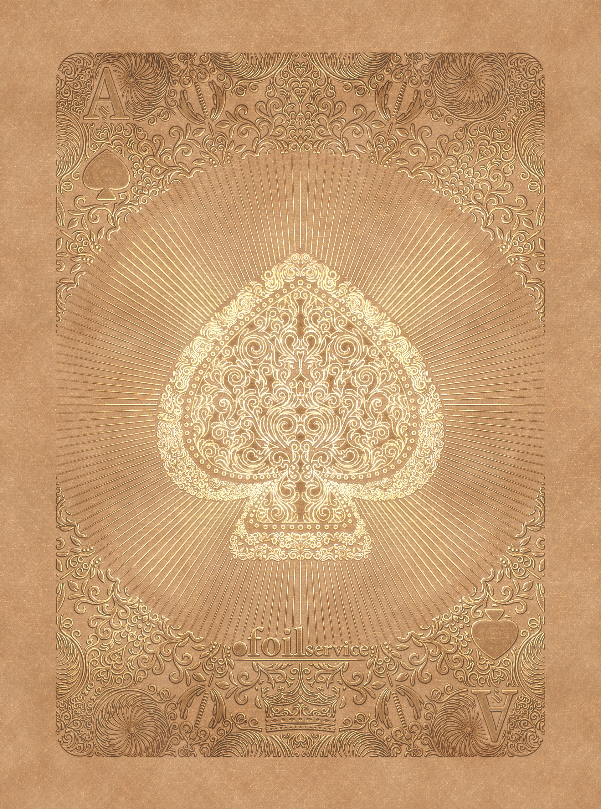 Blind embossed ace of Spades, placed on a digital paper texture background.