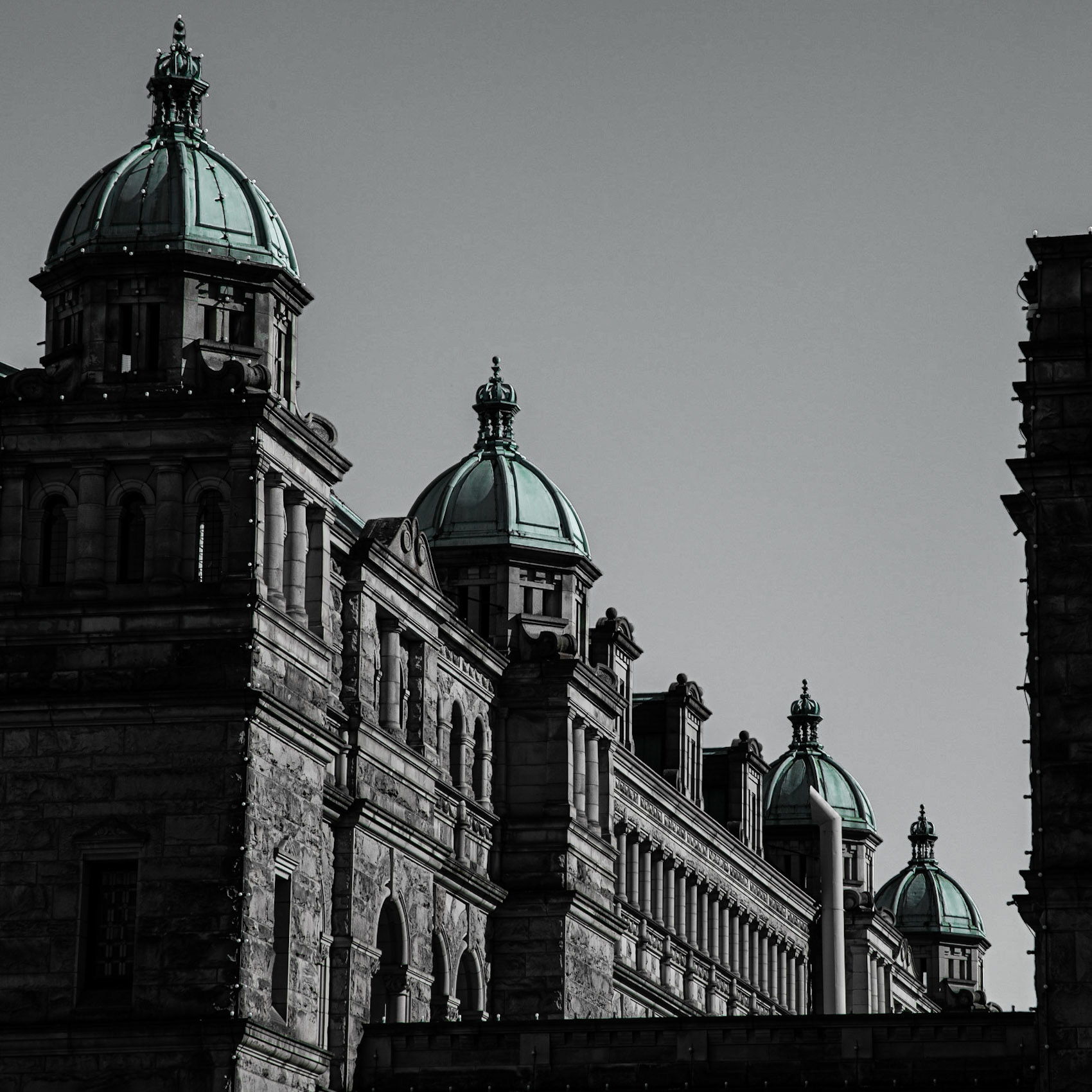 The Parliament Buildings of British Columbia overlooks the inner harbour of Victoria, Canada.