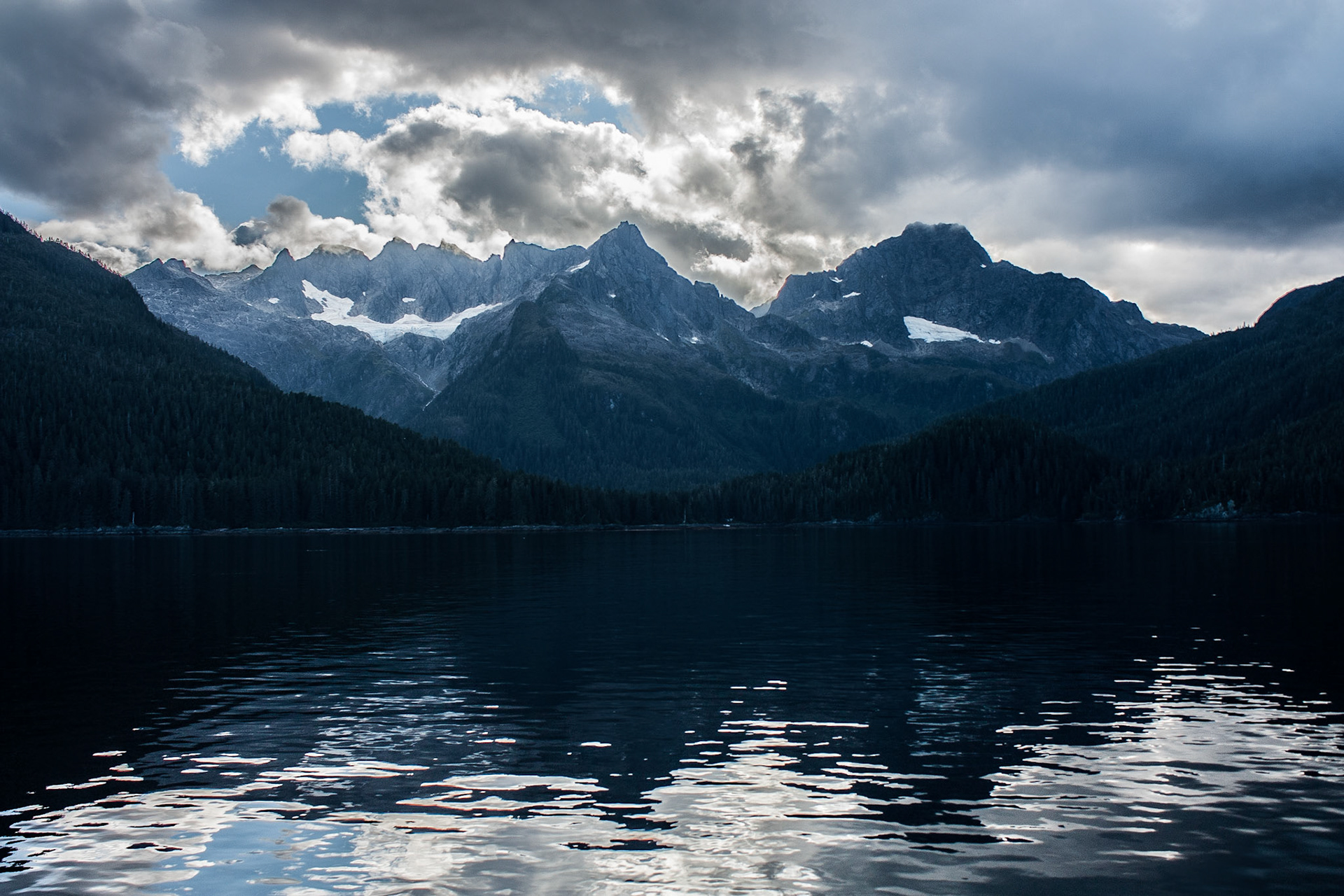 Photograph of the Brick Red Bluffs in Southeast Alaska, USA.