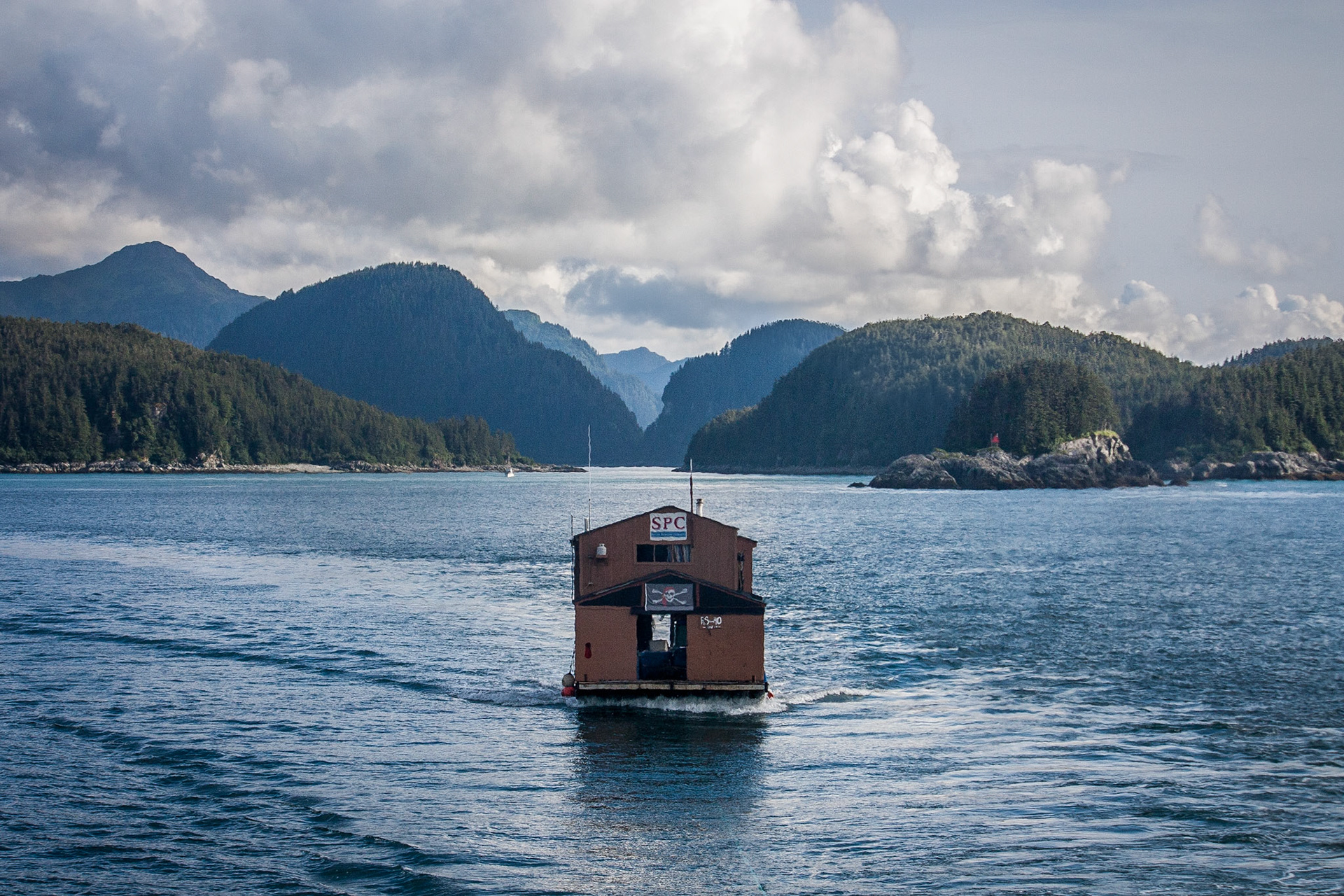 Photo was taken in Southeast Alaska, USA when we were moving the barge from Mite Cove to Gedney Harbor along the inside passage.