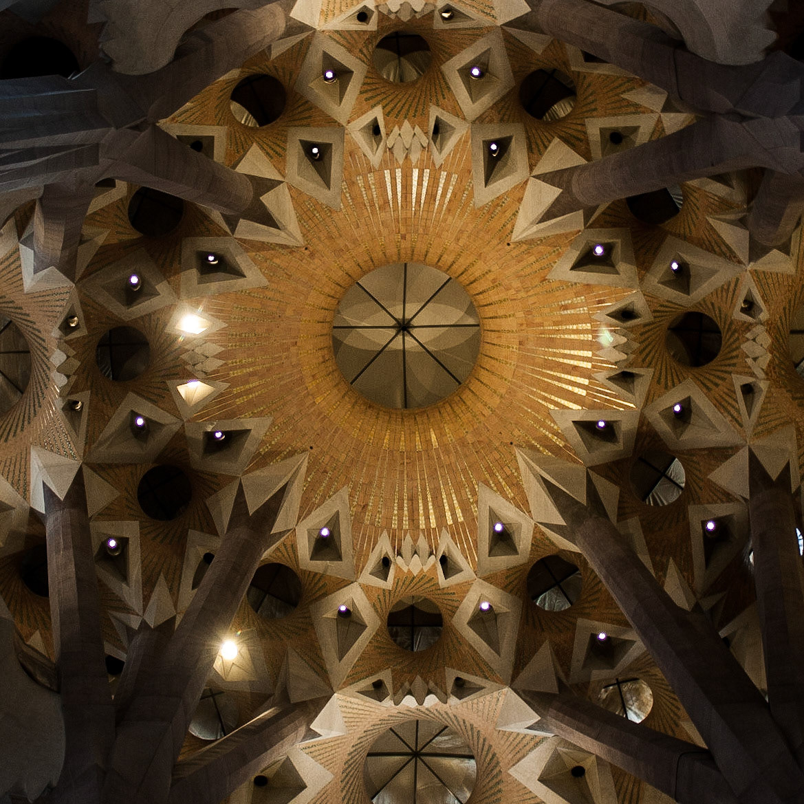The ceiling of the Sagrada Familia in Barcelona, Spain.  The twelve symbols represent the Apostles.