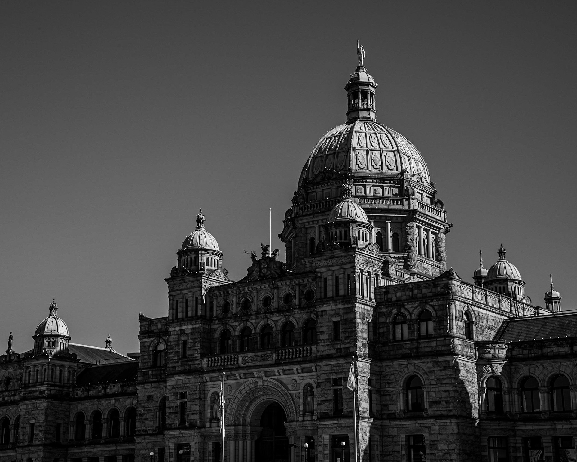 The Parliament Buildings of British Columbia overlooks the inner harbour of Victoria, Canada.